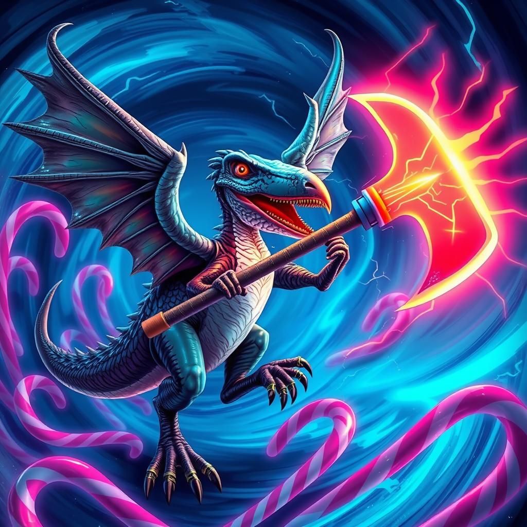 Pterodactyl with Electrified Axe in Futuristic Style