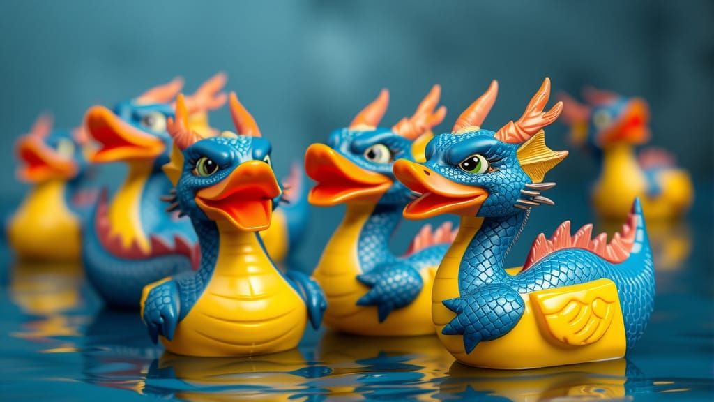 A Blue Dragon Transformed into Rubber Ducks
