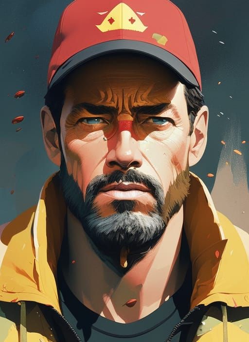 Depressed Fisherman in Volcanic Autumn, Composite Art