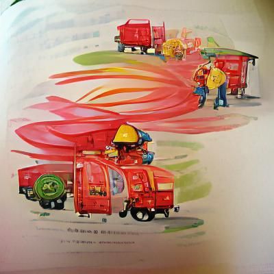 Firetrucks, Garbagetrucks, and Spinning Fans Illustration