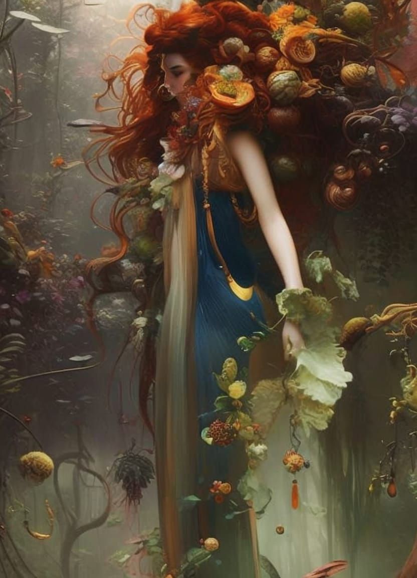 Vegetable Hair Woman in Rackham Style