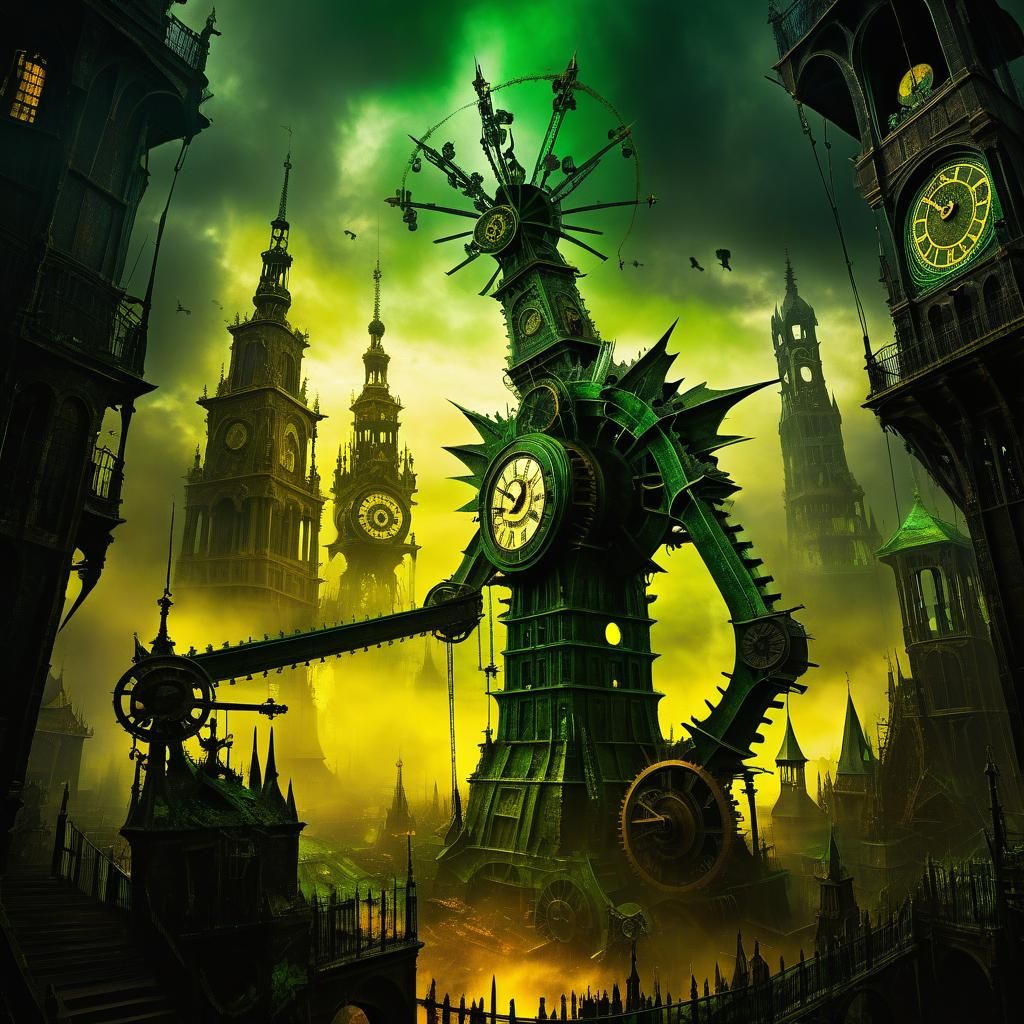 Nightmarish Mechanical Clock Tower with Bosch-Inspired Grote...