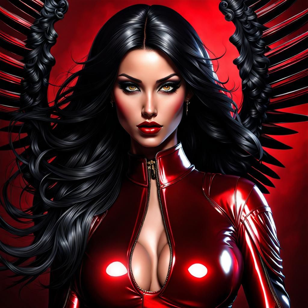 Gothic Angel in Latex Lingerie, Digital Art