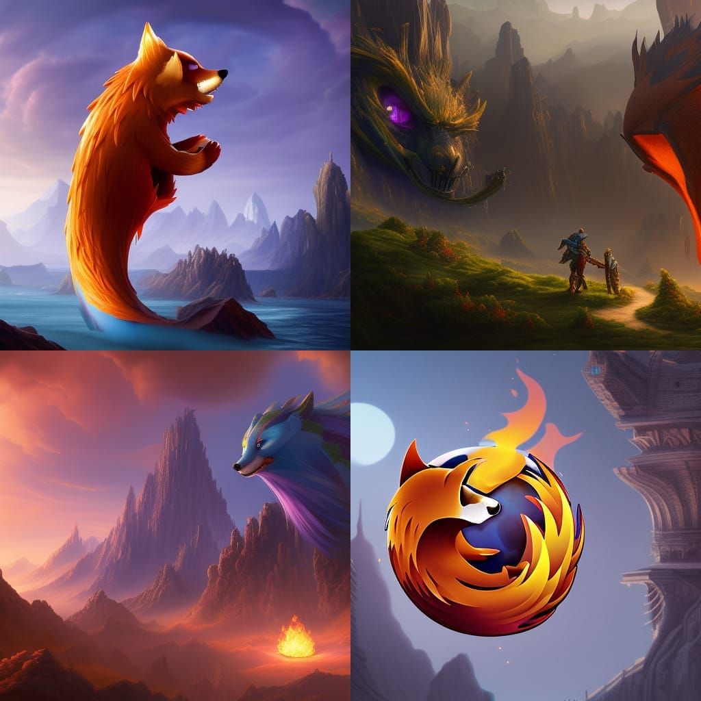 Detailed Matte Painting of a FireFox in Fantasy Style