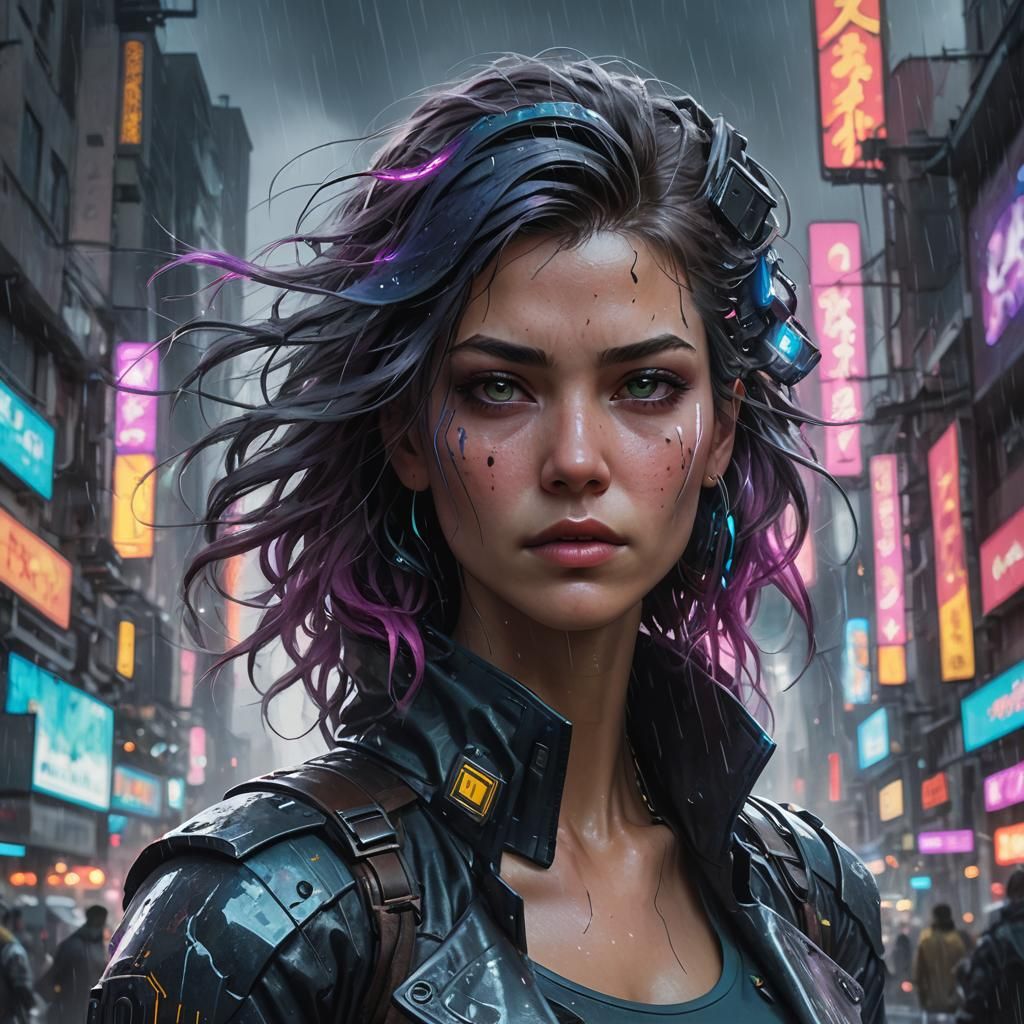 Cyberpunk Woman Portrait in Futuristic City