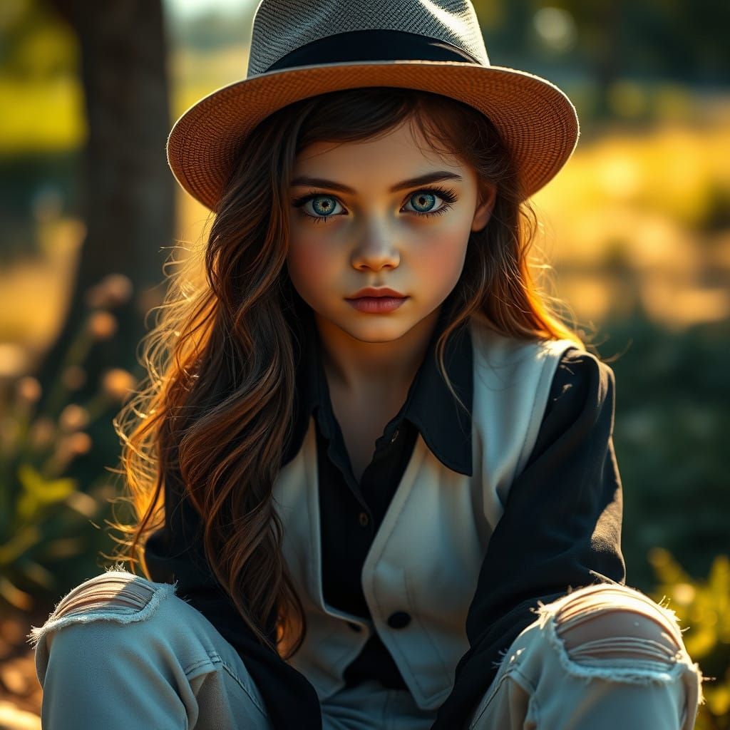 Elegant Young Girl in Summer Attire, Rendered in Hyper-Reali...