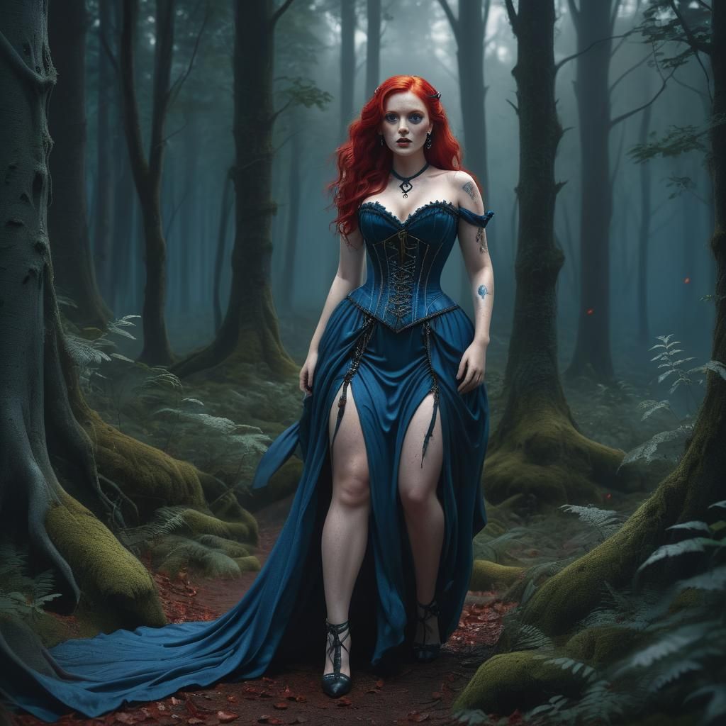 Curvy Woman in Forest: Detailed Matte Painting