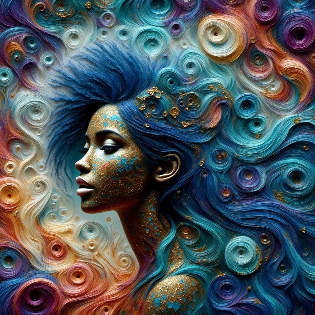 Woman in Ornamental Madness with Blue Triangles