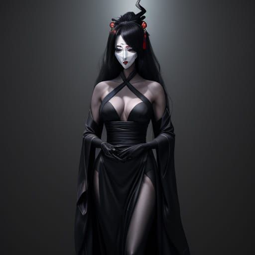 Eight Foot Tall Obsidian Lady in Black Kimono