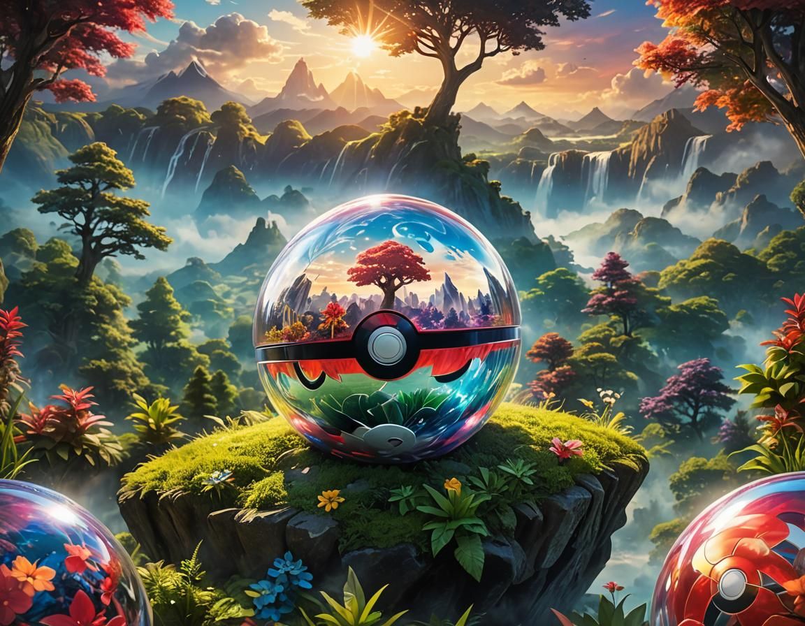 Mystical Forest Inside a Detailed Pokeball