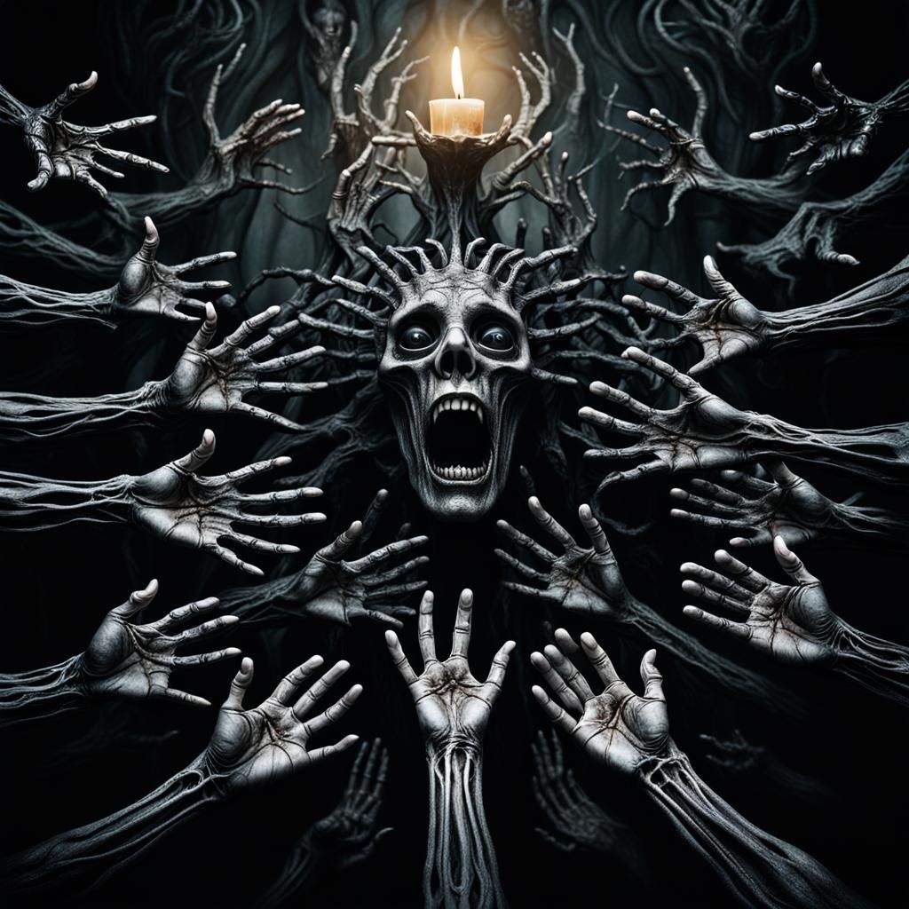 Dark Surrealism: Twisted Faces in an Eerie Void