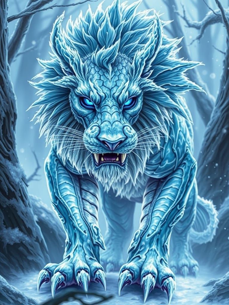 Majestic Frost Lion of the Frozen Jungle