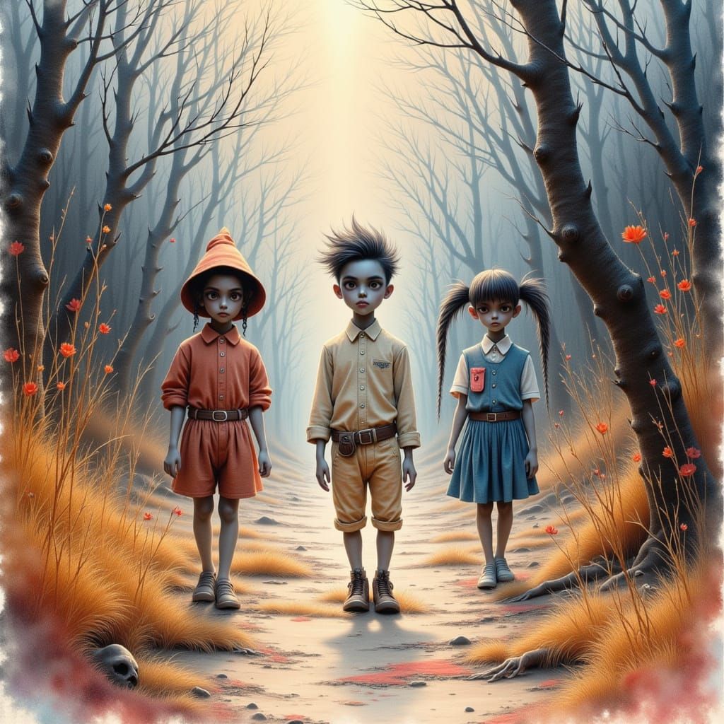 Eerie Watercolor Liminal Spaces with Childlike Figures