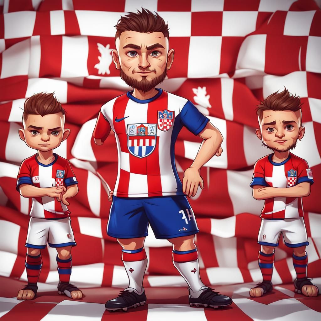 Chibi Soccer Team in Croatian Colors, Digital Art