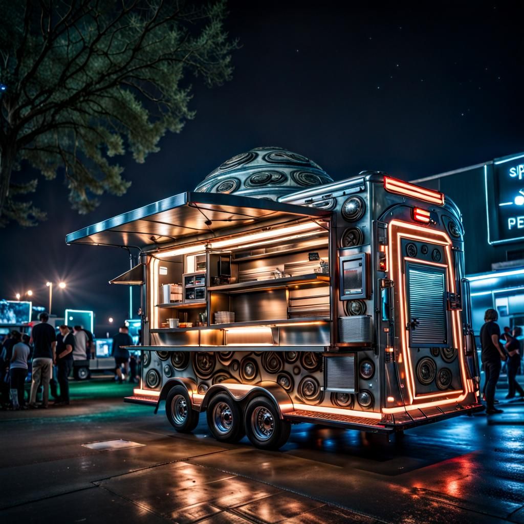 Hyperrealistic Spaceship Food Truck in Cinematic Style