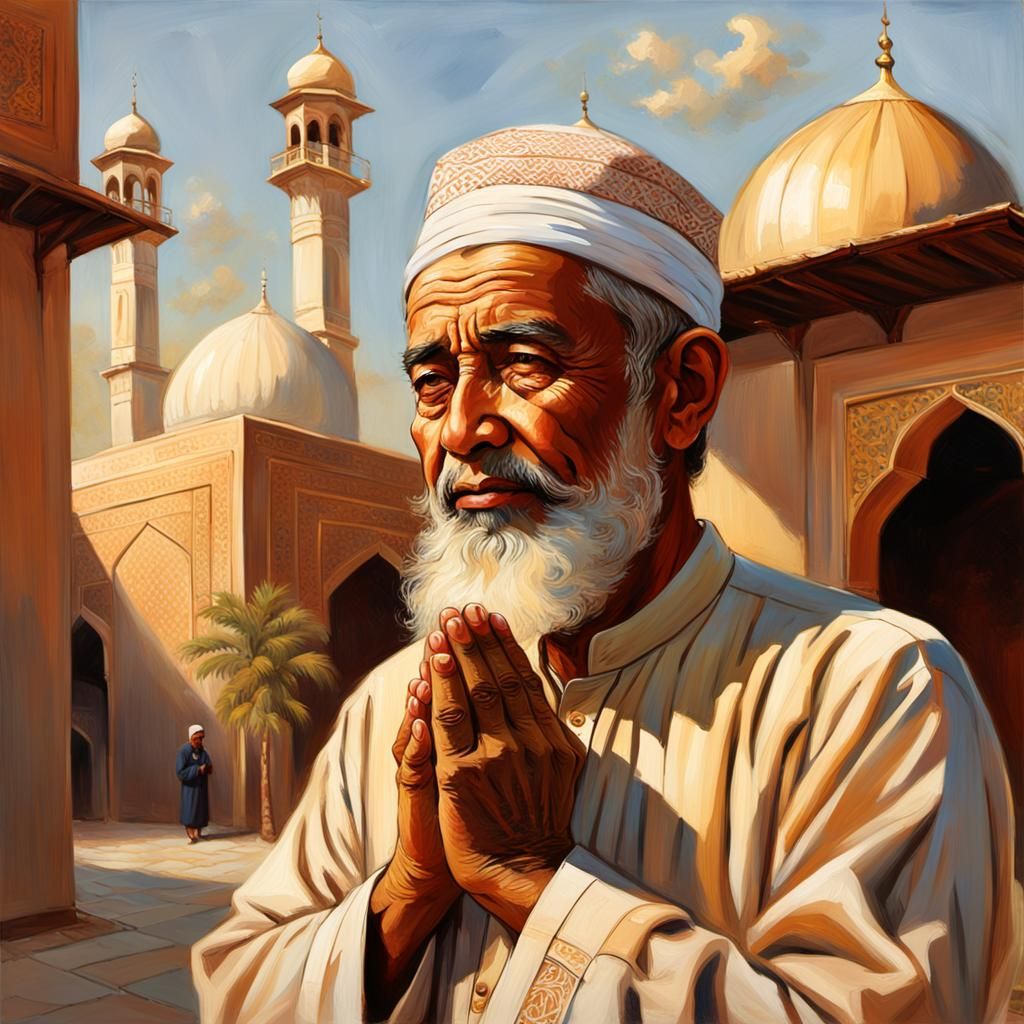 Muslim Man Praying: Oil Painting by James Gurney