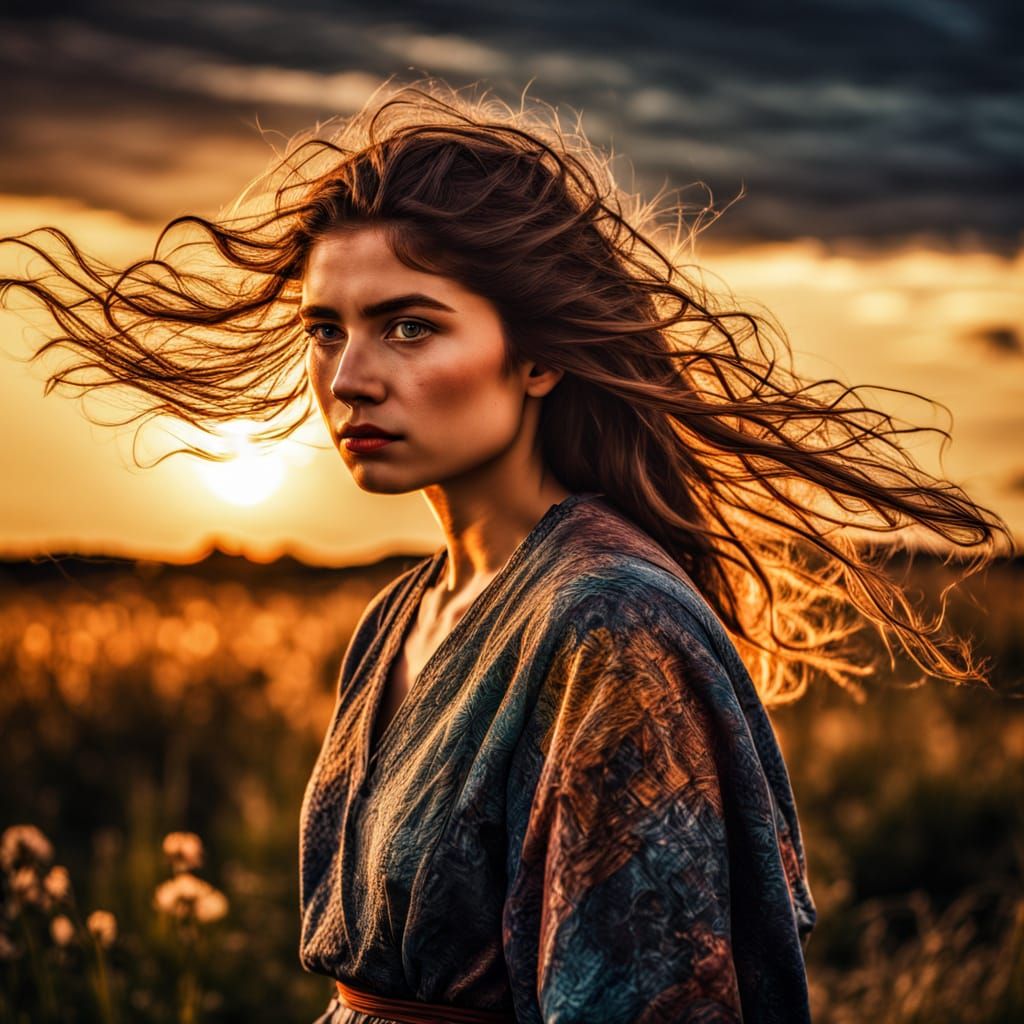 A Woman at the Crossroads, Radiant in Van Gogh's Style