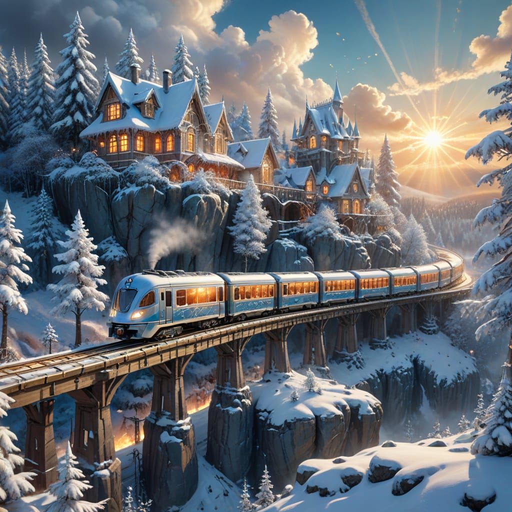 Magical Crystal Train in Ethereal Winter Landscape