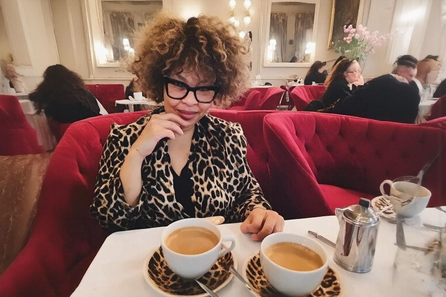 Having coffee at a posh cafe