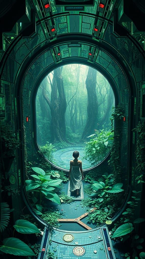 Cyberpunk Spaceship with Aztec Goddess