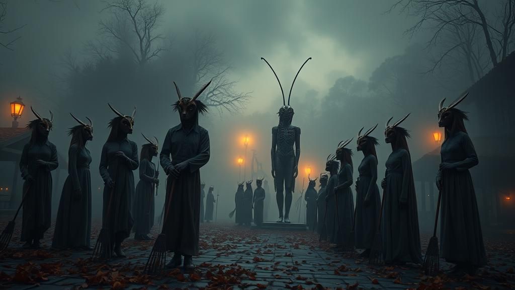 Mystical Gathering in Dimly Lit Town Square