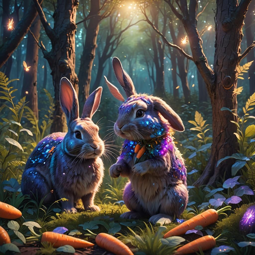 Whimsical Bunny Feast in Enchanted Forest