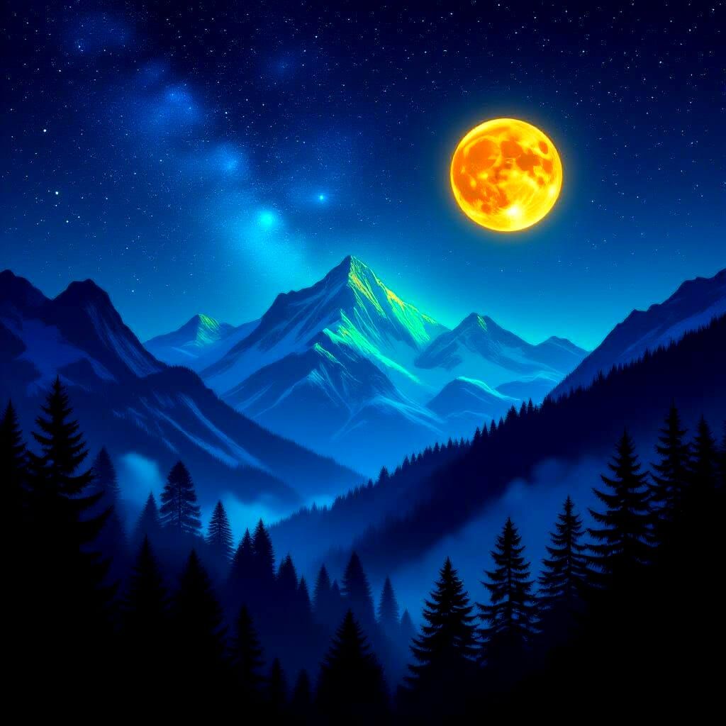 Magical Neon Forest Under Stellar Sky