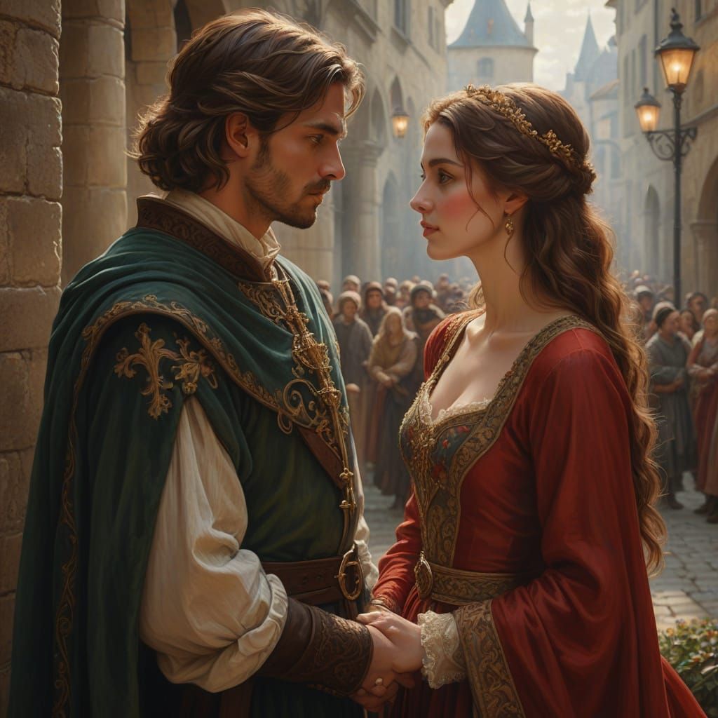 Medieval Couple in Elegant Courtyard
