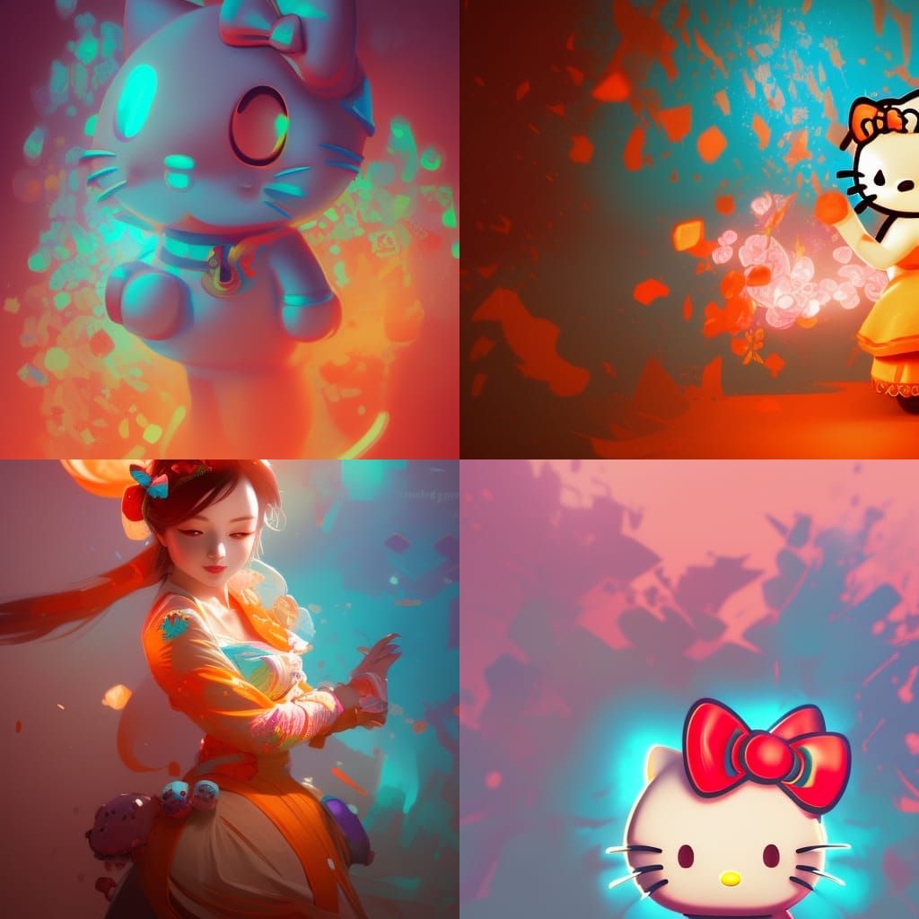 Hello Kitty Concept Art in Orange and Teal