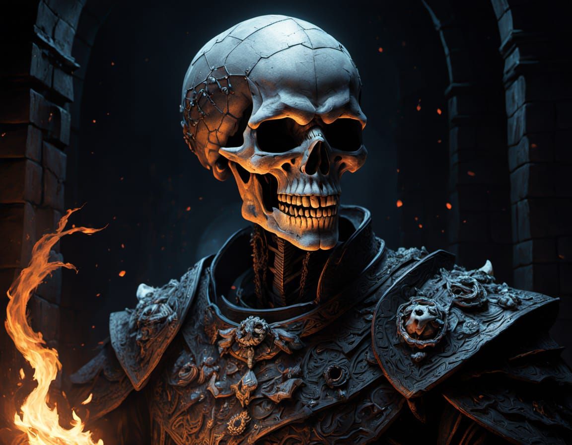 Ethereal Skull Monster in Dark Fantasy Landscape