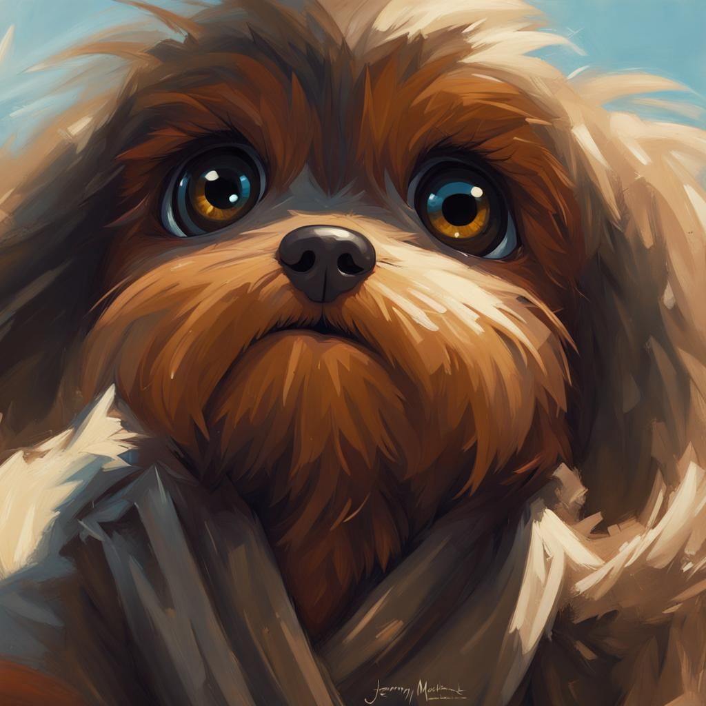 * Closeup of an adorable big eyed happy Wookie puppy