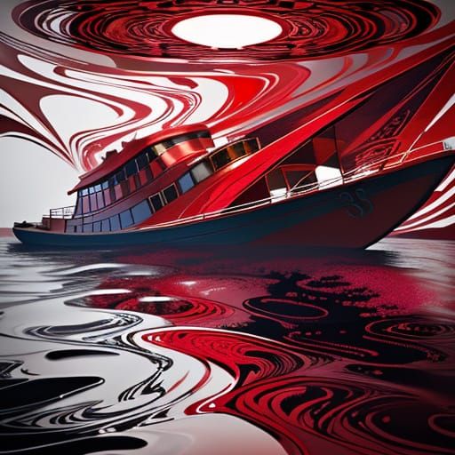 Abstract Cubist Cascade in Crimson and Platinum