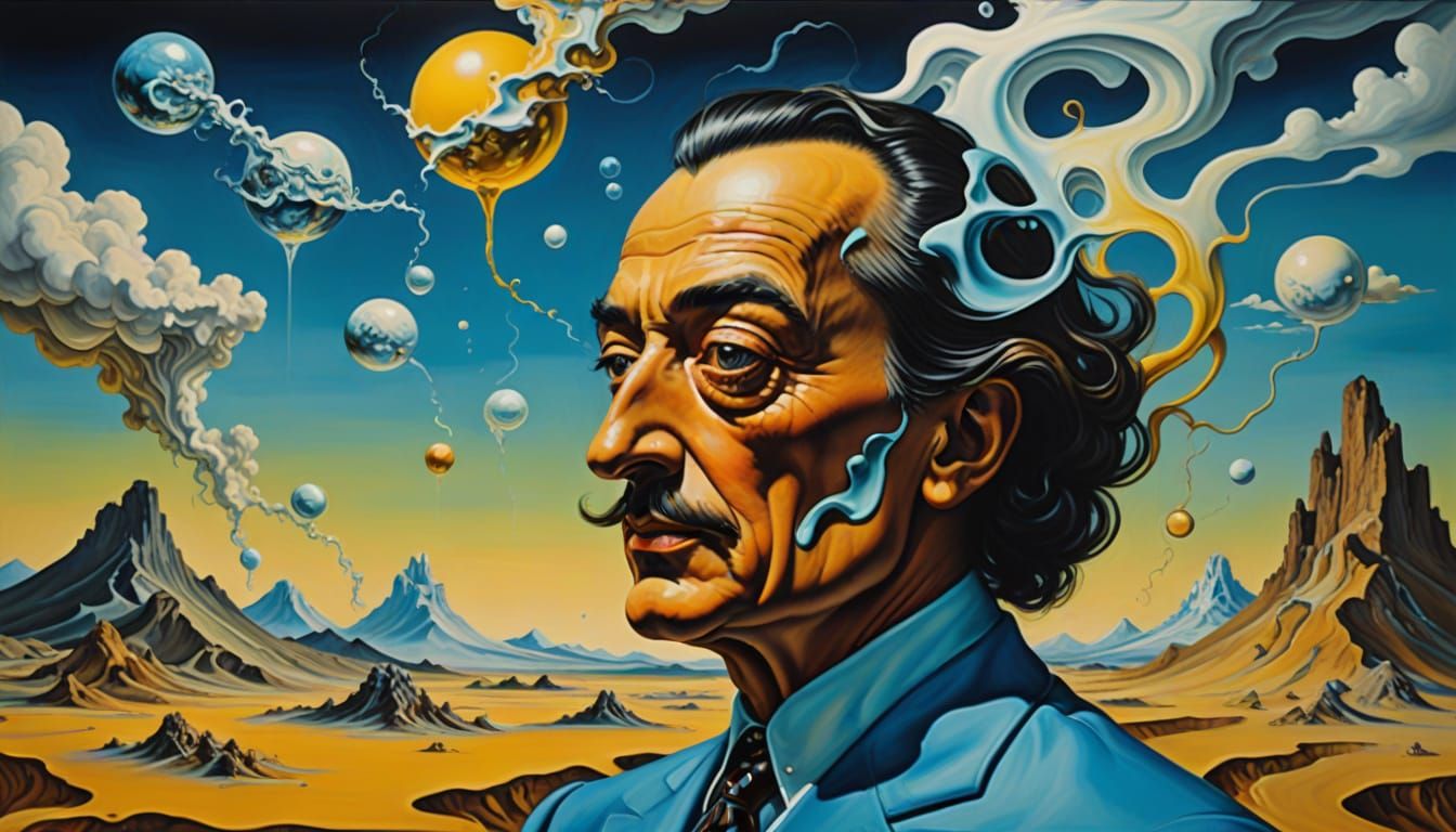 Surreal Cyberpunk Landscape Melting on a Dark Canvas