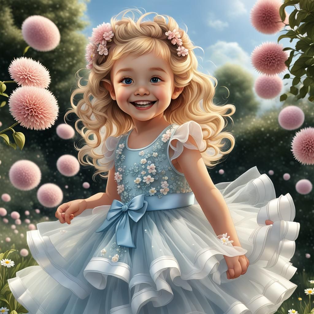Smiling Toddler with Bubbles: 3D Cartoon Portrait