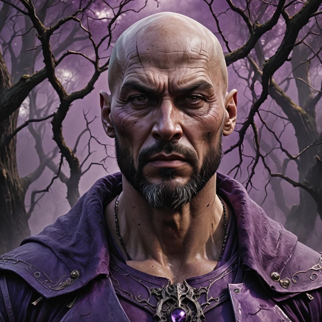 Hyperrealistic Portrait of a Siberian Sorcerer in Purple