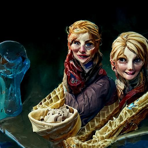 Elsa and Anna Eat Ice Cream as Van Gogh Painting