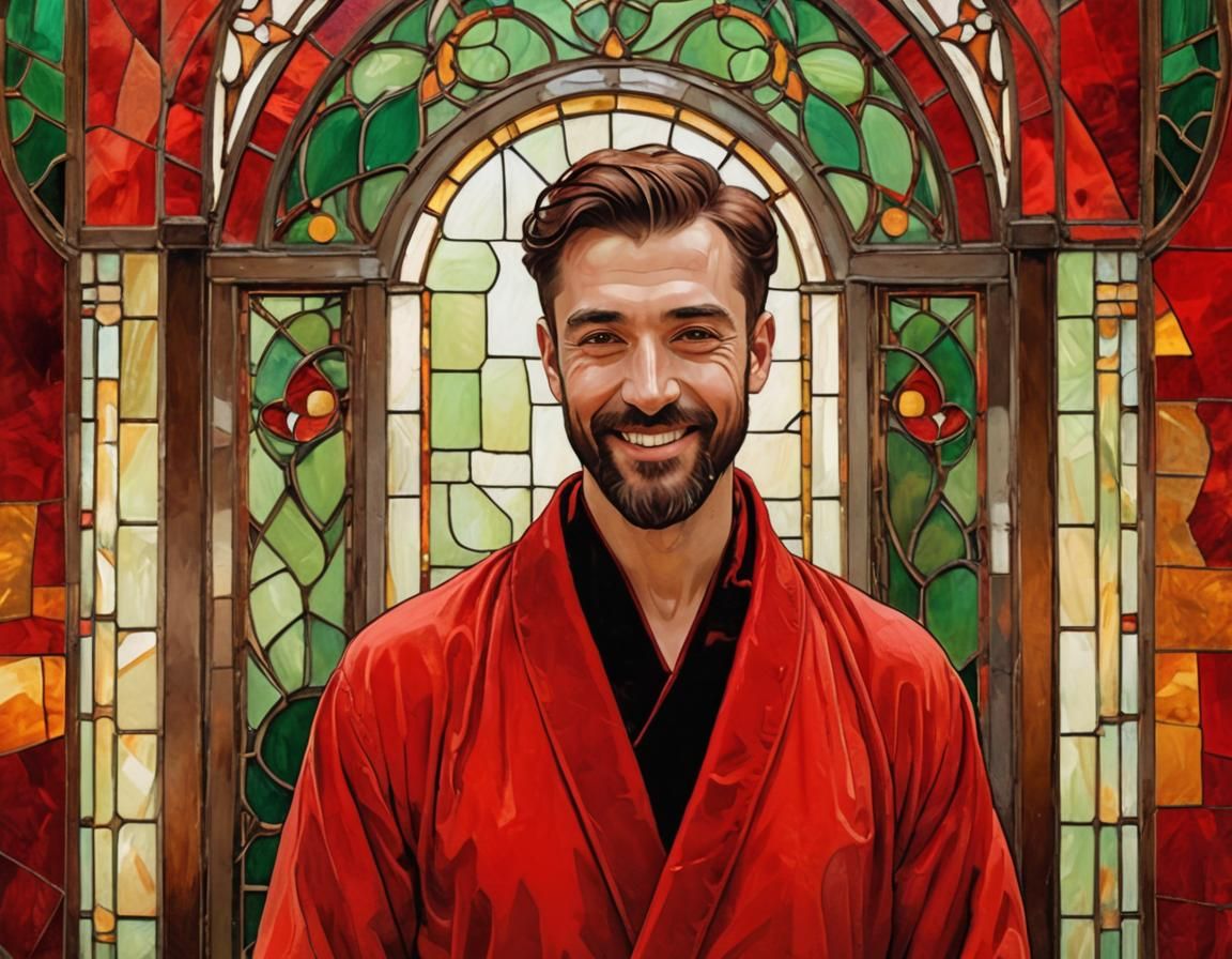 Red Velvet Robe Portrait in Art Nouveau Style