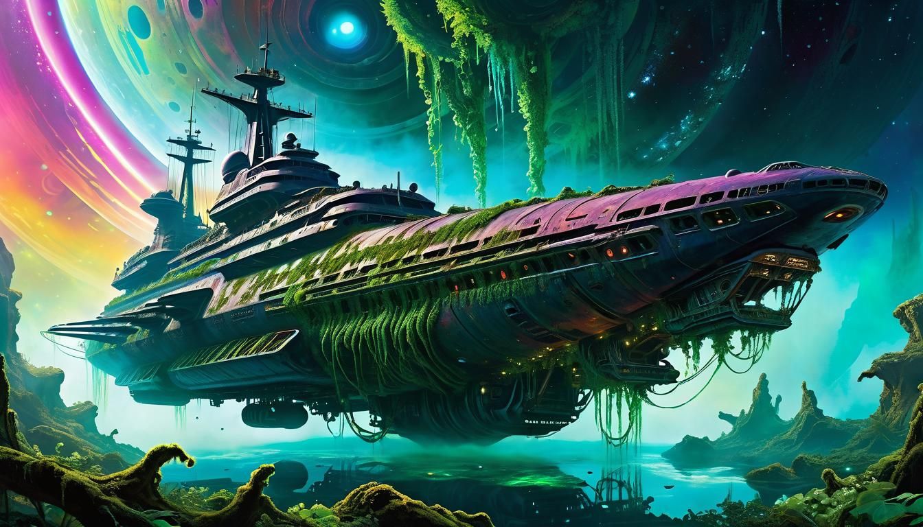 Derelict Spaceship Drifting in Space: Roger Dean Style