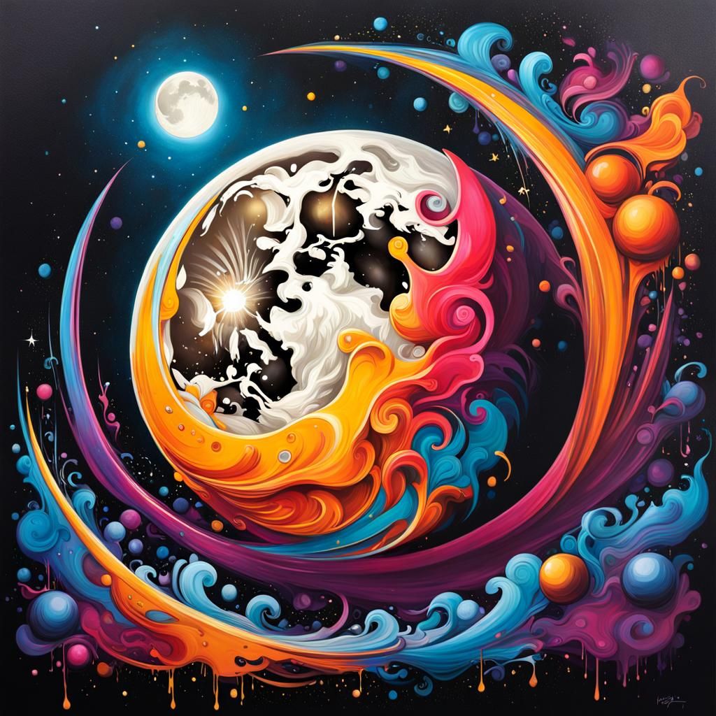 Colorful Moon Eclipse in Graffiti Art Style