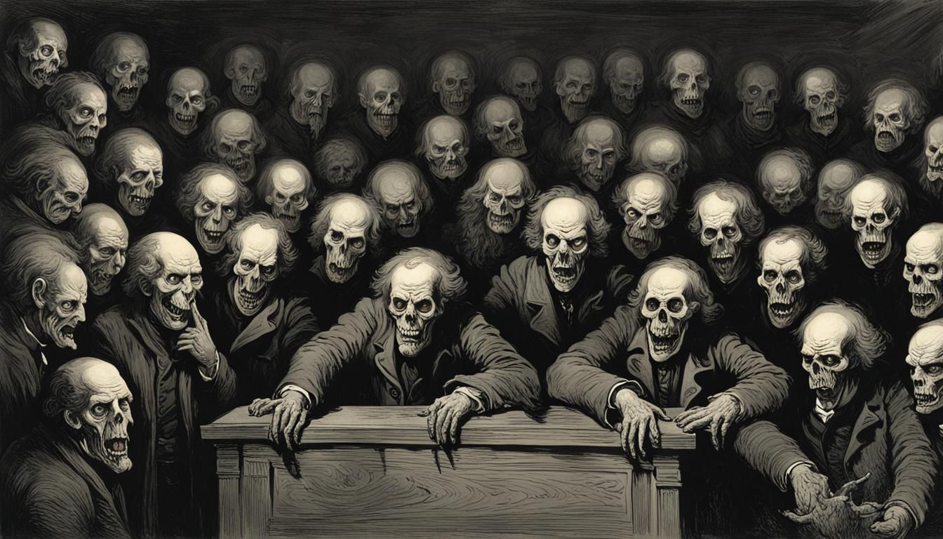 Red Light Horror Scene in Engraving Style