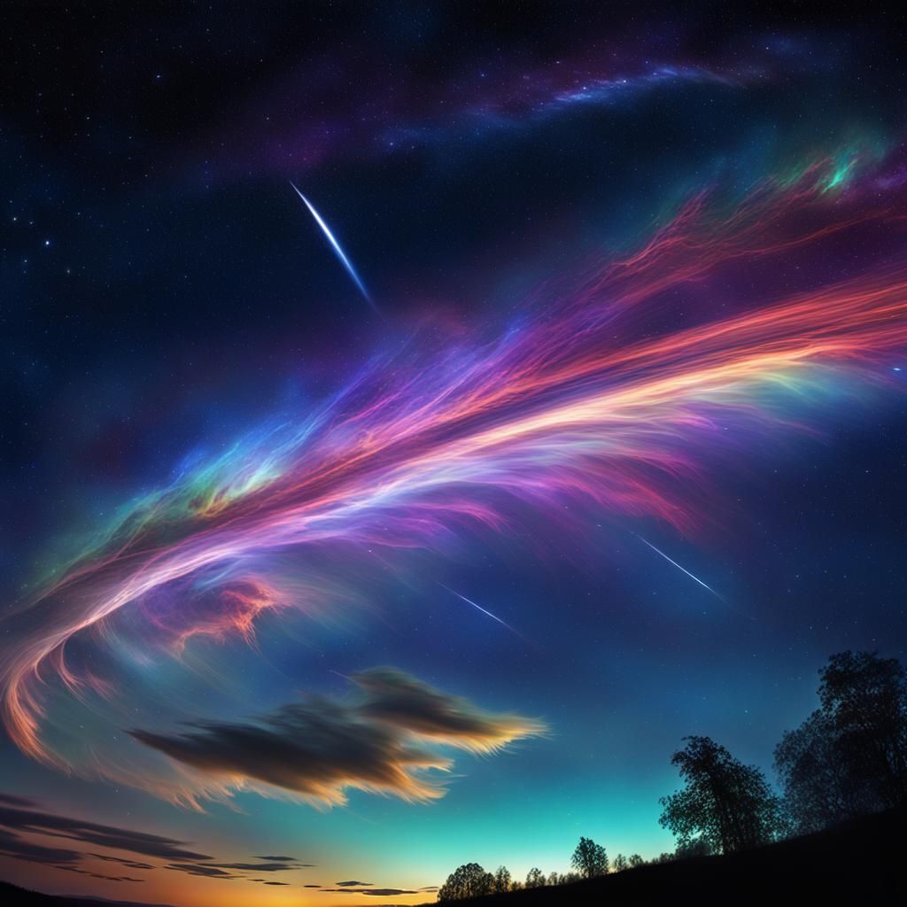 Ethereal Cosmic Wonder: Swirling Nebula and Shooting Star