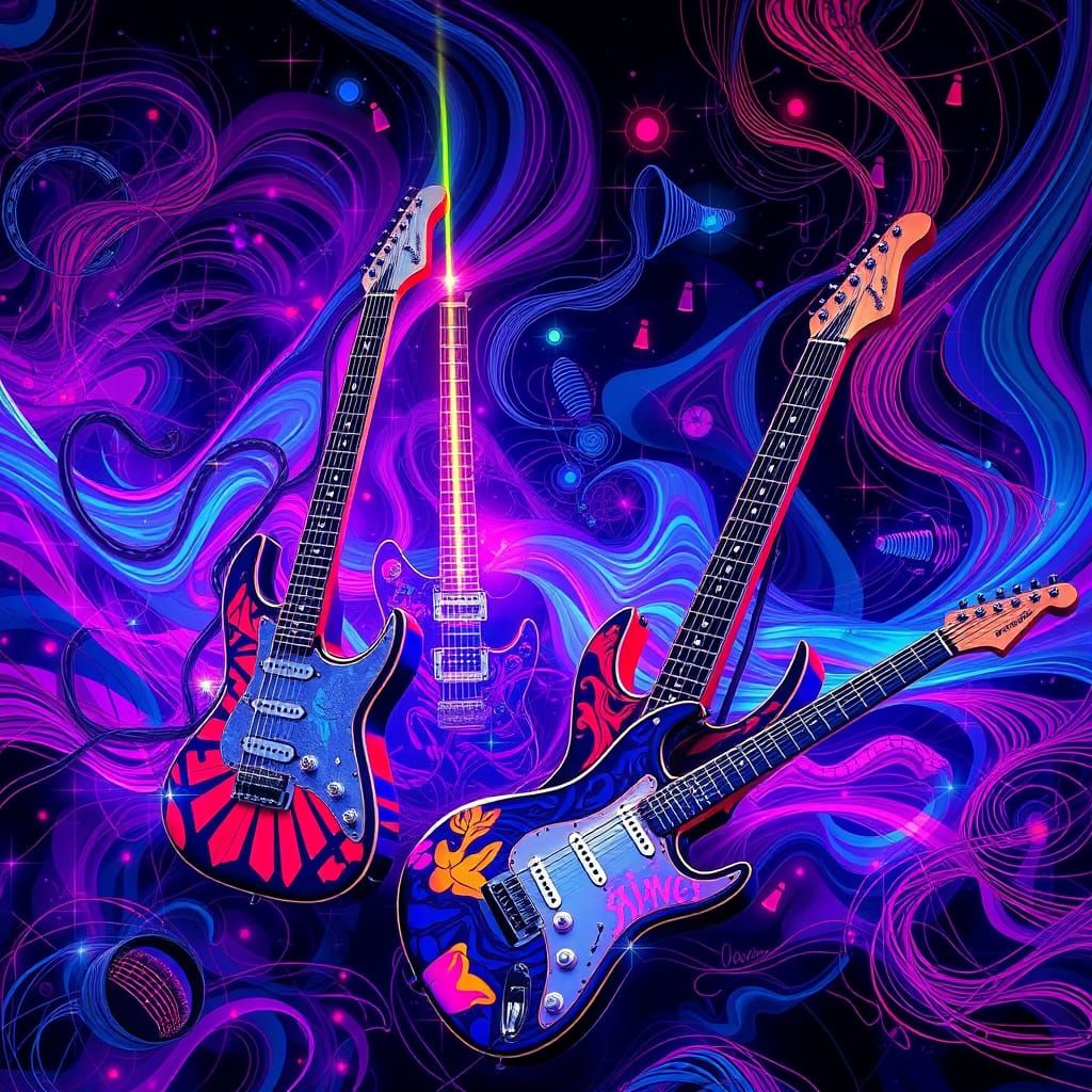Electric Dreamscape of Guitars and Neon Lights