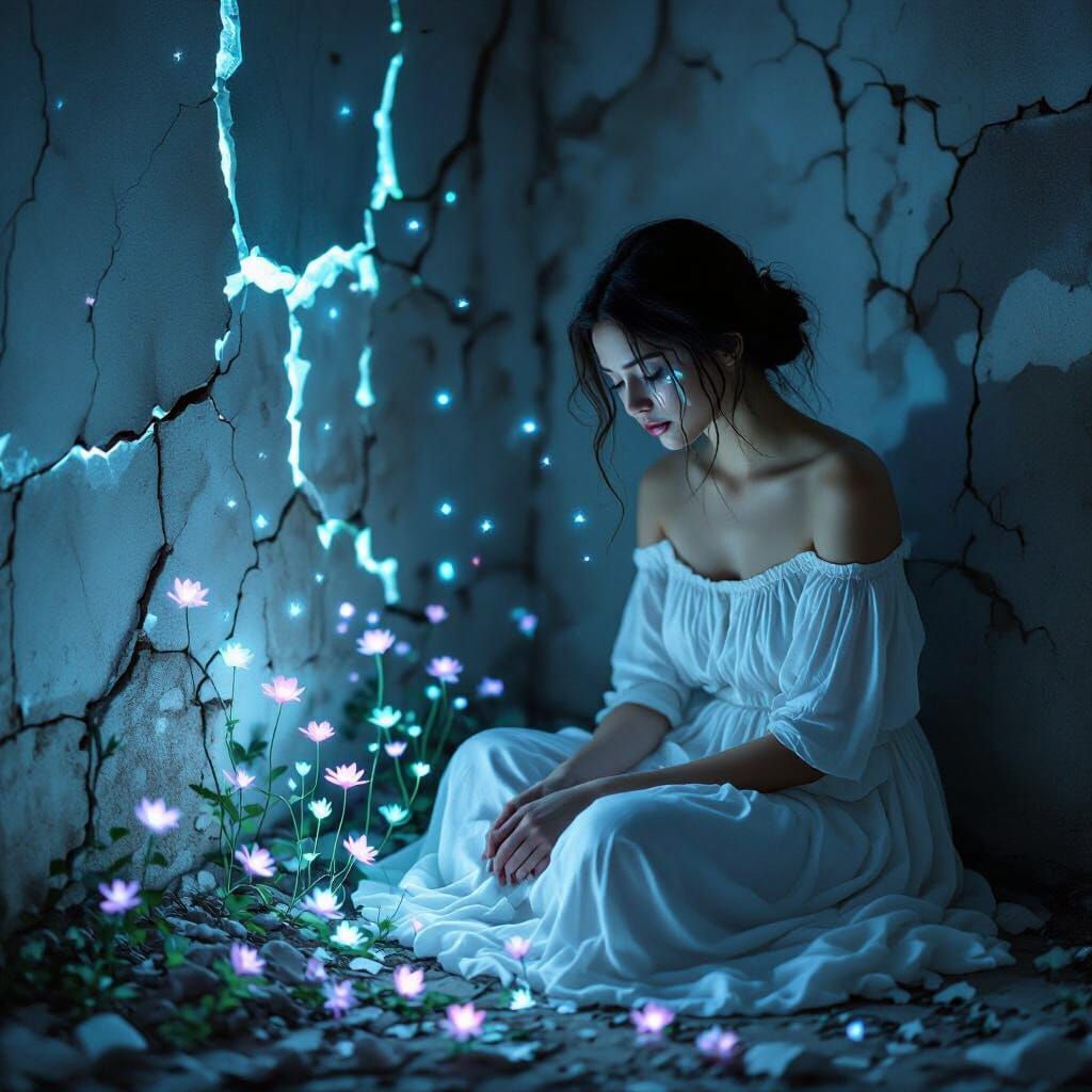 Bioluminescent Rebirth in Abandoned Room