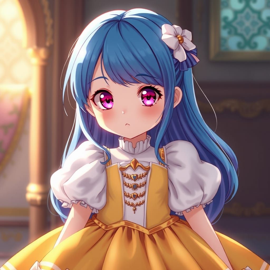 Cyan-Haired Woman in Princess Dress, Anime Style