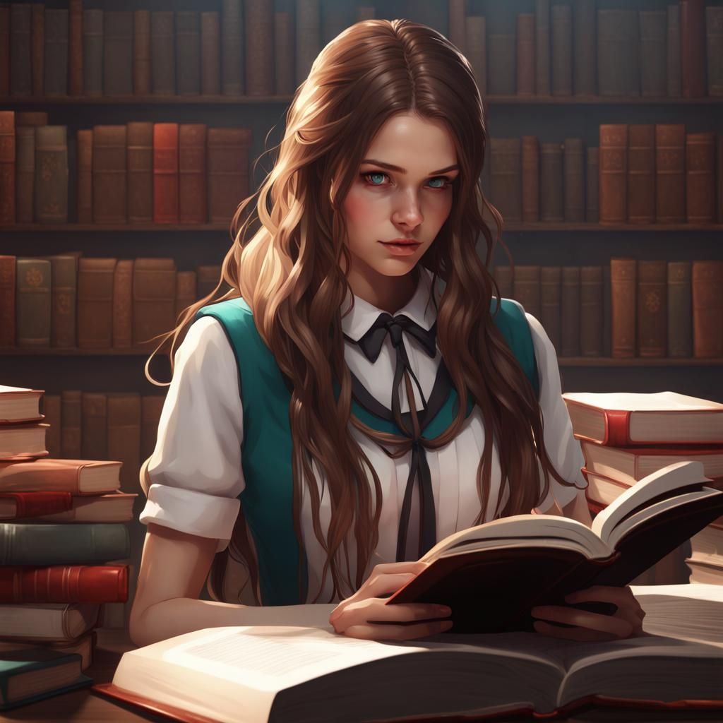 Gothic Student Reading, Hyperdetailed Concept Art