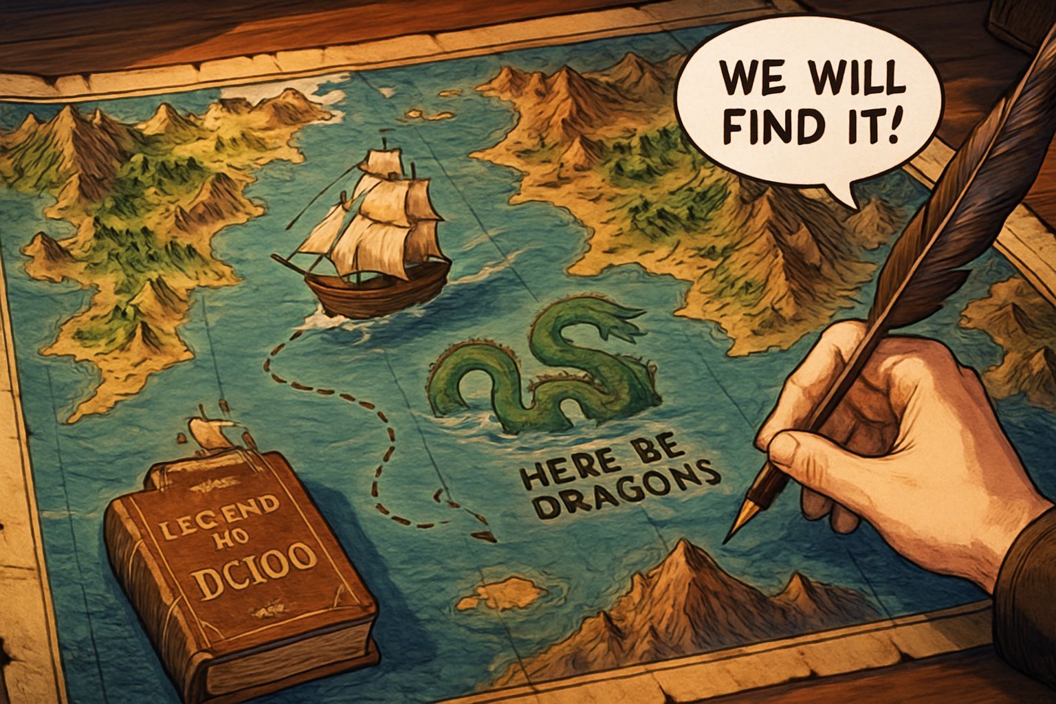 Anime Style Fantasy Map with Sea Serpent