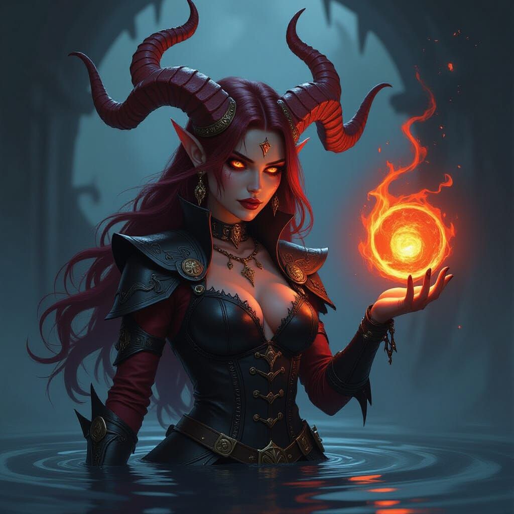 Crimson Tiefling Sorcerer Summoning Dark Magic
