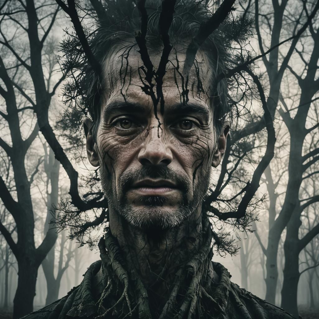 Double Exposure Trees Portrait in Fine Art Style