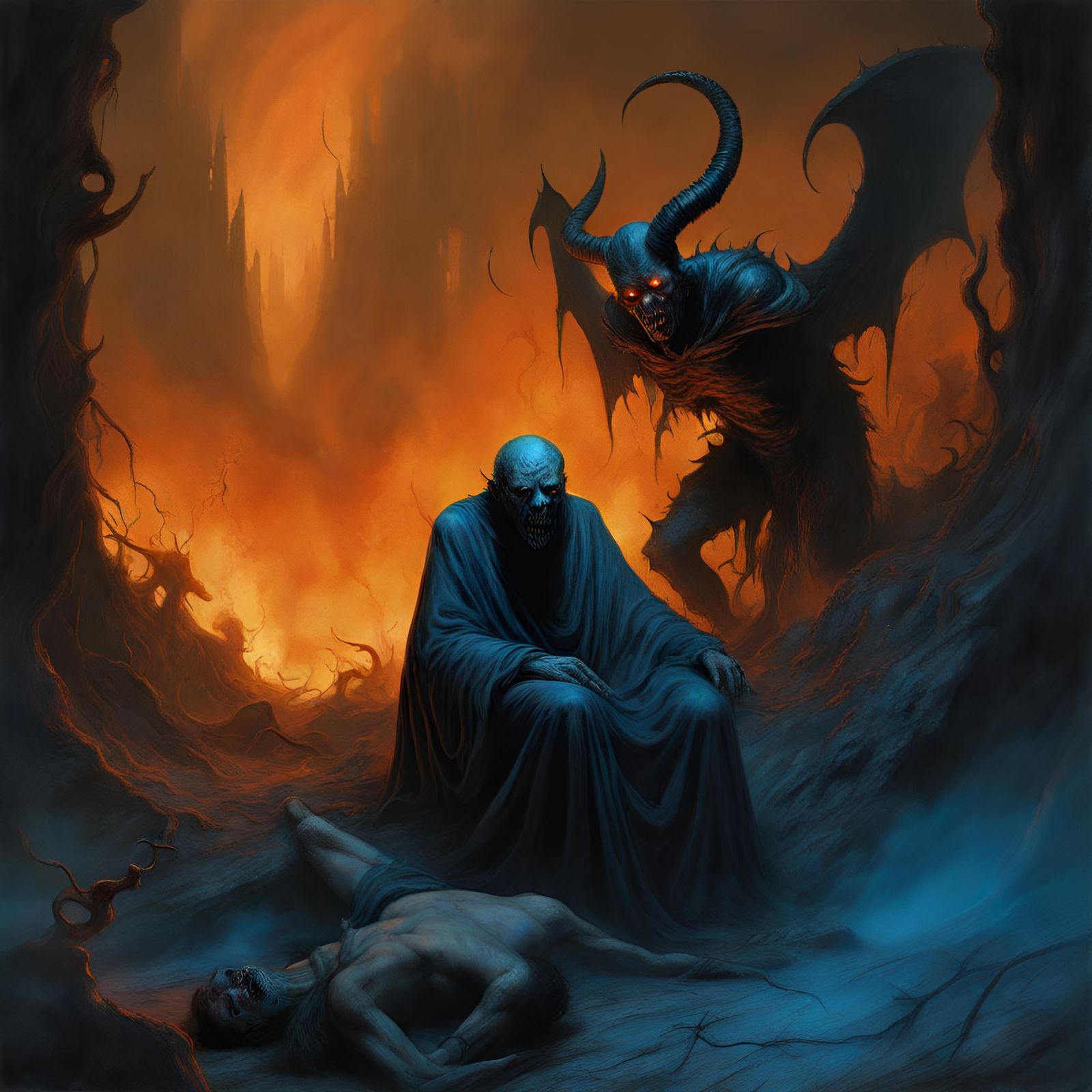 Infernal Embrace: Demon and Dying Man in Hell