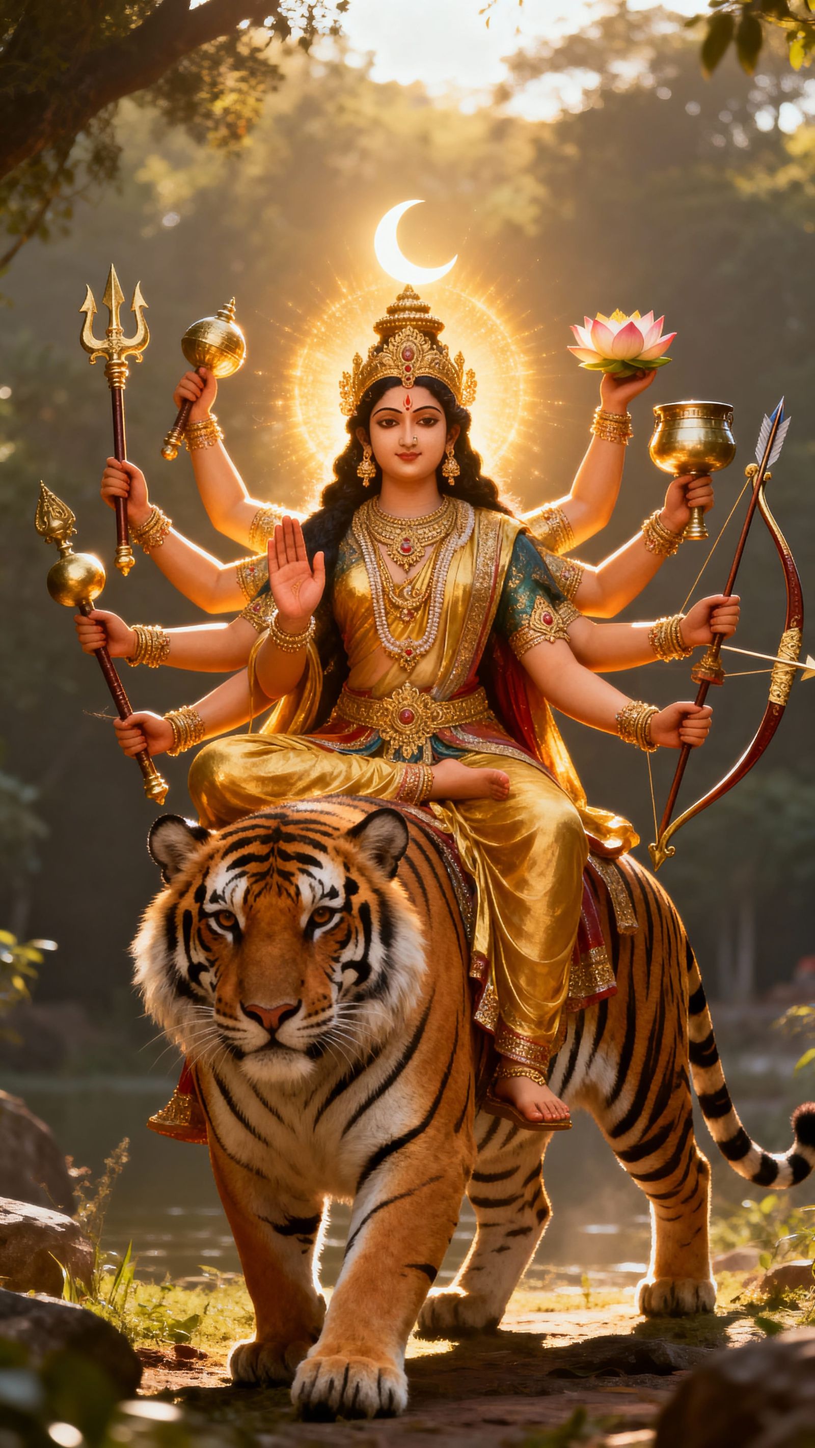 Maa Chandraghanta on Tiger, Golden Aura, Cinematic Portrait